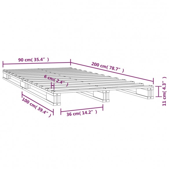 Lit de palette gris 90x200 cm bois de pin massif