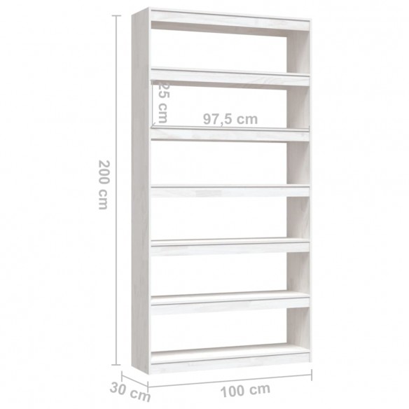 Bibliothèque/Séparateur de pièce Blanc 100x30x200 cm Pin massif