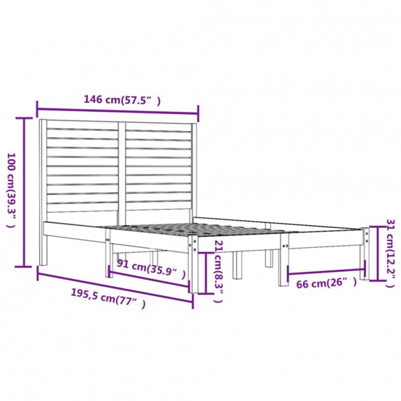 Cadre de lit Noir Bois massif 140x190 cm