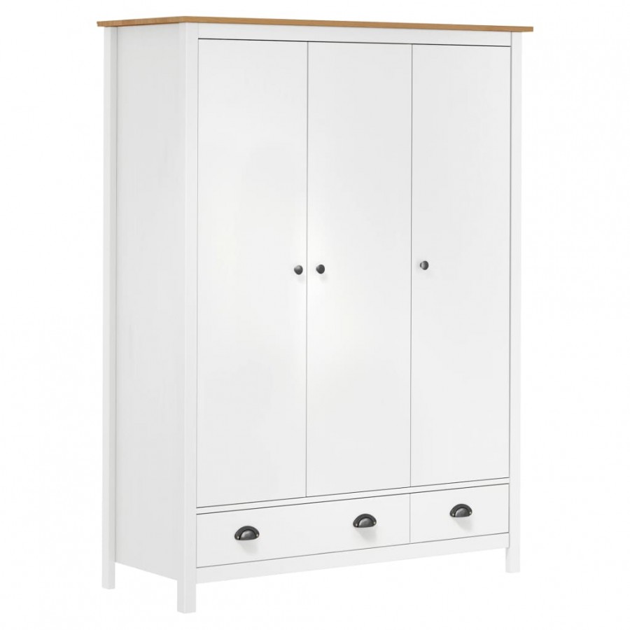 Garde-robe à 3 portes Hill Blanc 127x50x170 cm Bois pin solide