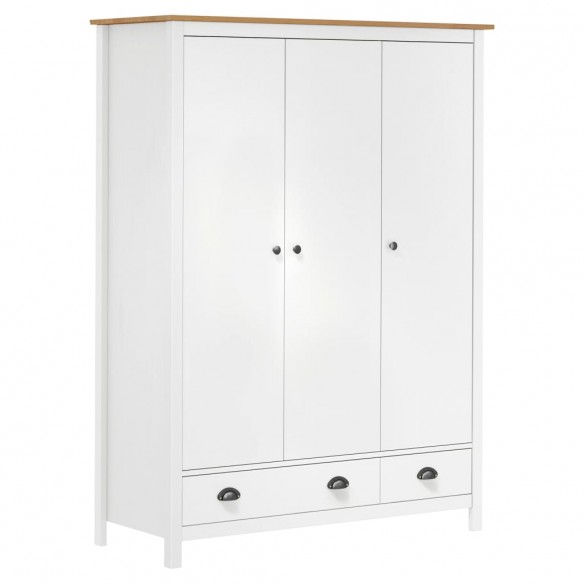 Garde-robe à 3 portes Hill Blanc 127x50x170 cm Bois pin solide