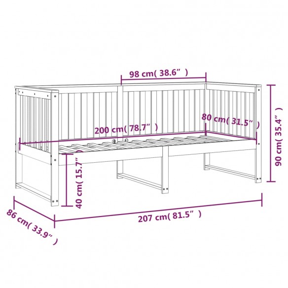 Lit de jour Marron miel 80x200 cm Bois de pin massif