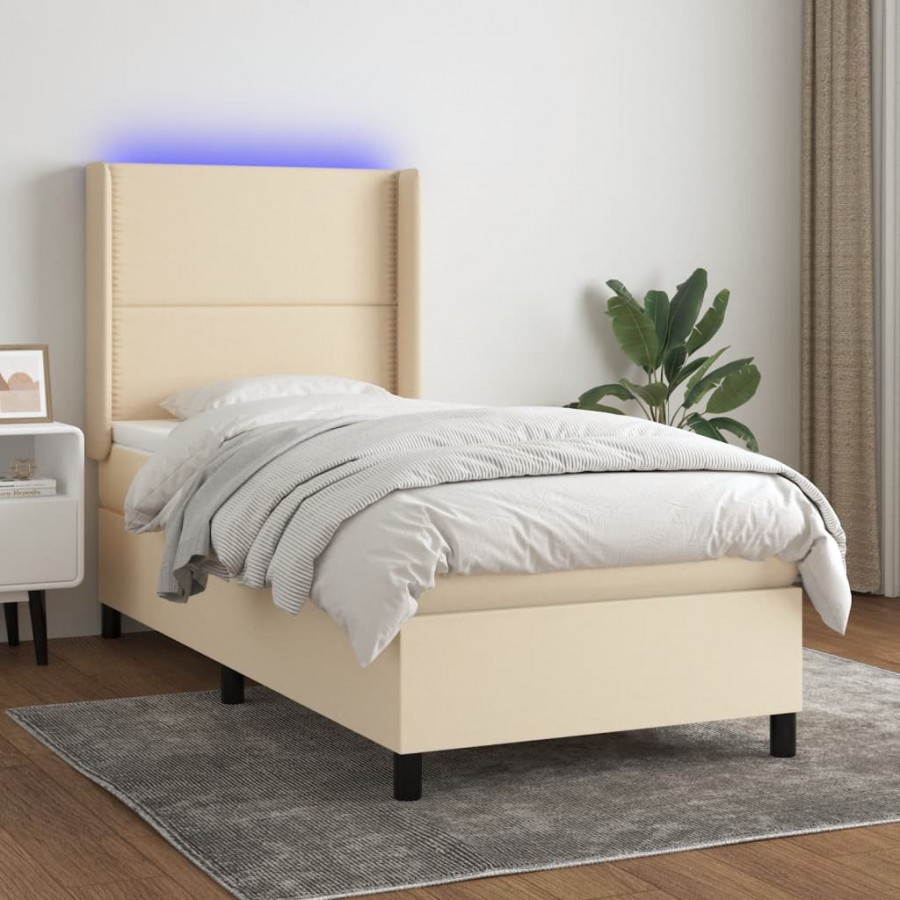 Cadre de lit matelas LED Crème 90x190 cm Tissu