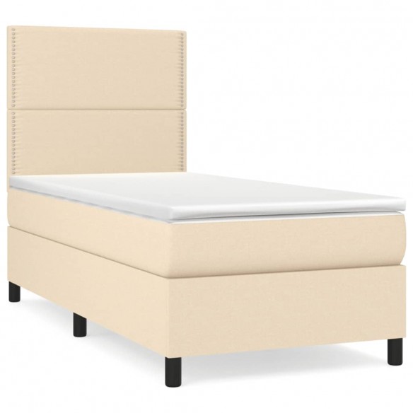 Cadre de lit et matelas Crème 90x190 cm Tissu