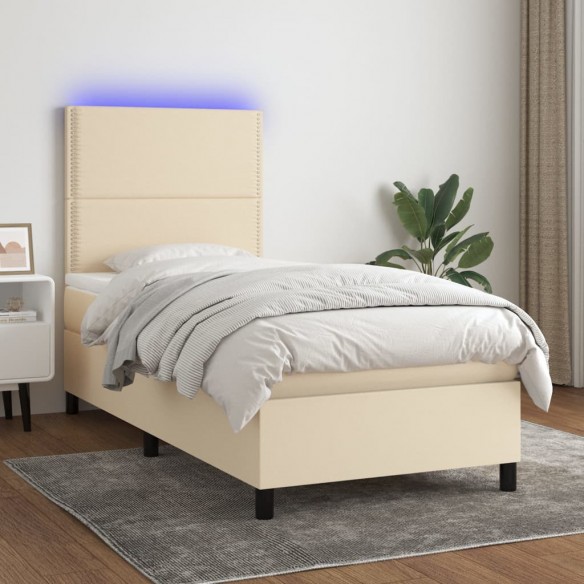 Cadre de lit et matelas et LED Crème 90x200 cm Tissu