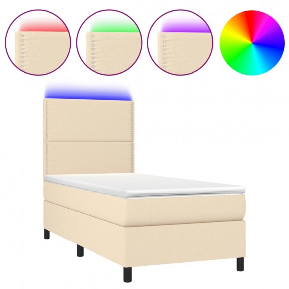 Cadre de lit et matelas et LED Crème 90x200 cm Tissu