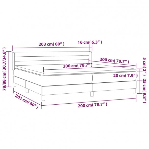 Cadre de lit avec matelas Gris clair 200x200cm Tissu