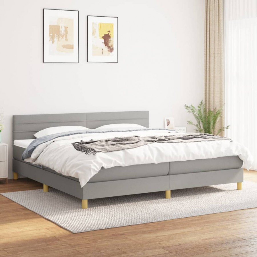 Cadre de lit avec matelas Gris clair 200x200cm Tissu