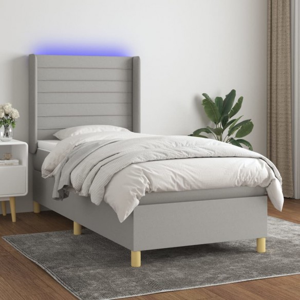 Cadre de lit matelas LED Gris clair 100x200 cm Tissu