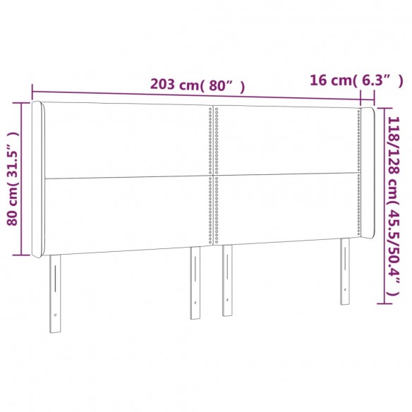 Tête de lit à LED Crème 203x16x118/128 cm Tissu