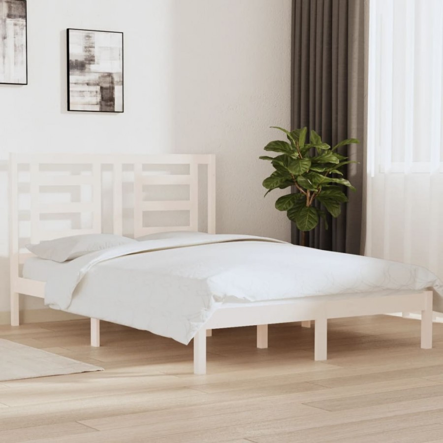 Cadre de lit Blanc Bois de pin massif 135x190 cm Double