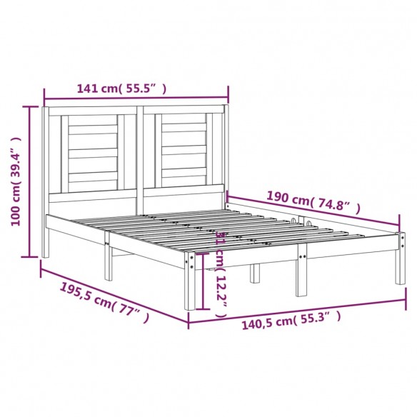 Cadre de lit Blanc Bois de pin massif 135x190 cm Double