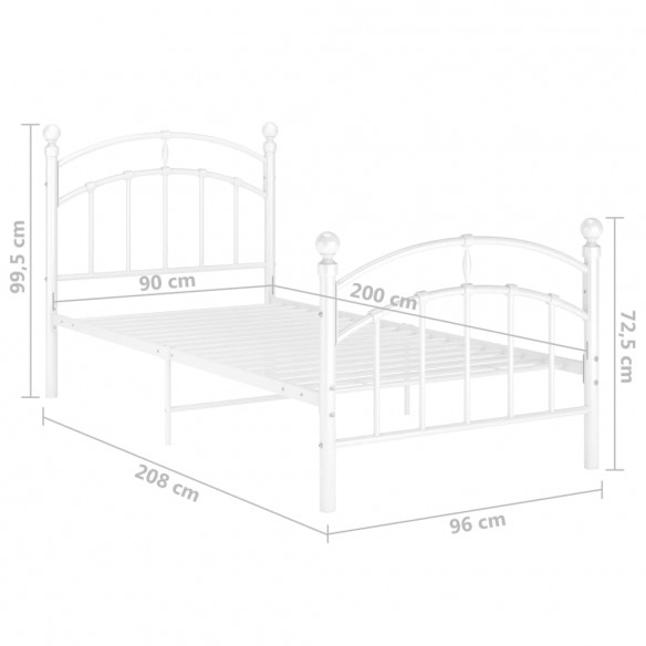 Cadre de lit Blanc Métal 90x200 cm