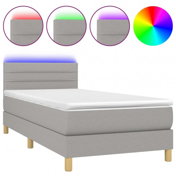 Cadre de lit avec matelas et LED Gris clair 90x190cm