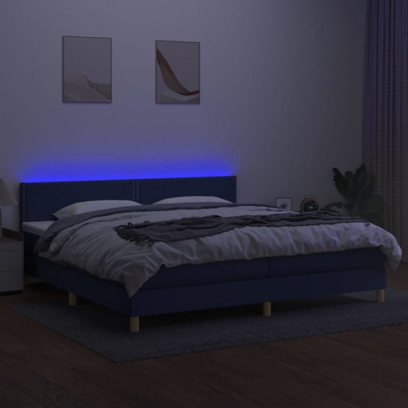 Cadre de lit et matelas et LED Bleu 200x200 cm Tissu