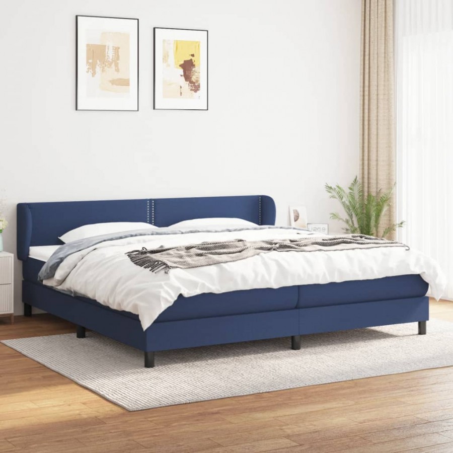 Cadre de lit avec matelas Bleu 200x200 cm Tissu