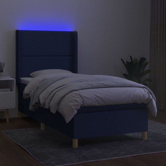 Cadre de lit matelas et LED Bleu 100x200 cm Tissu