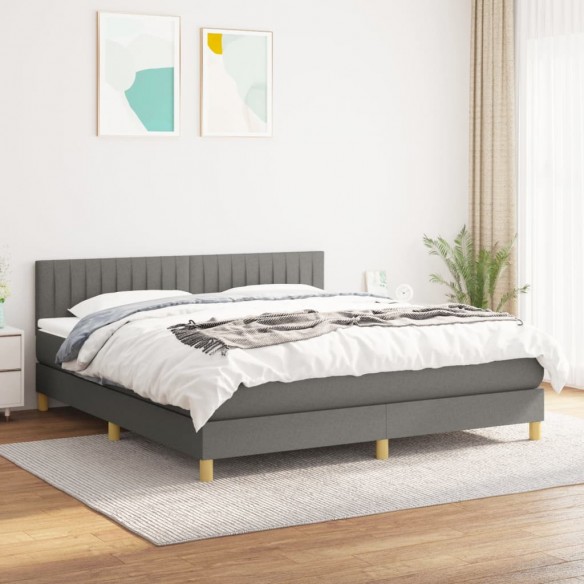 Cadre de lit avec matelas Gris foncé 180x200cm Tissu