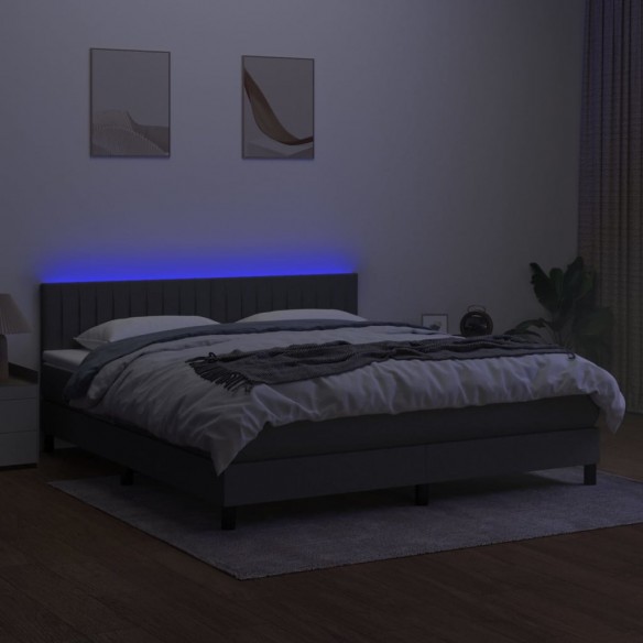 Cadre de lit et matelas et LED Gris foncé 180x200 cm