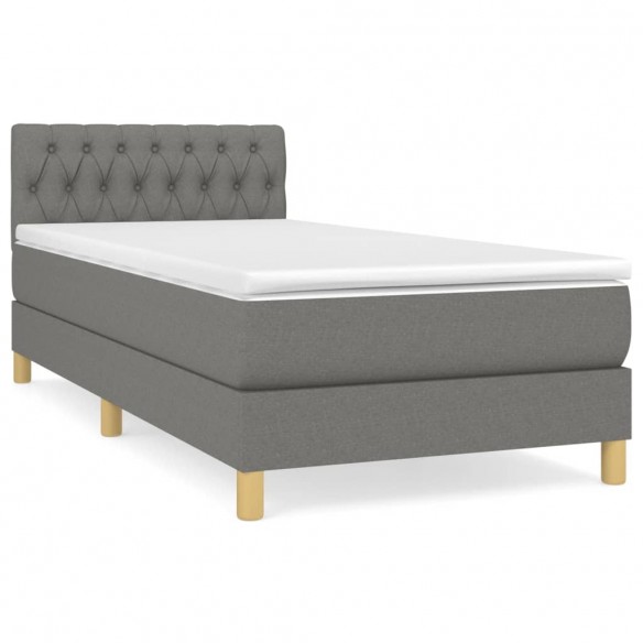 Cadre de lit avec matelas Gris foncé 80x200 cm Tissu