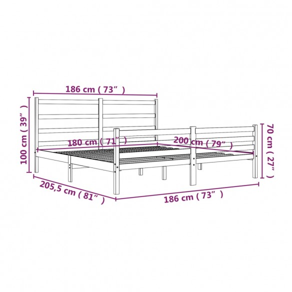 Cadre de lit Blanc Bois de pin massif 180x200 cm Super King