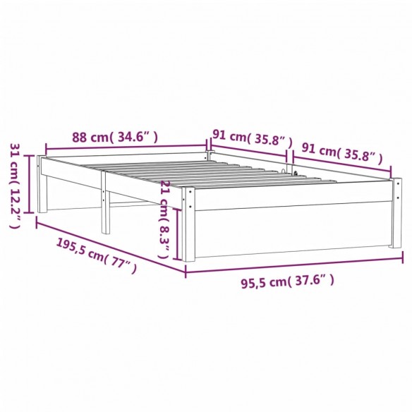 Cadre de lit Noir Bois massif 90x190 cm Simple