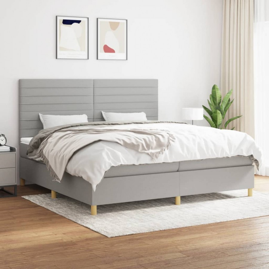 Cadre de lit avec matelas Gris clair 200x200cm Tissu