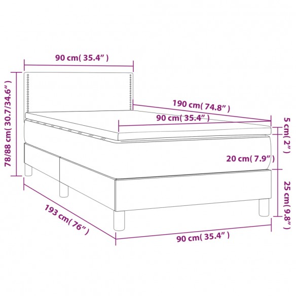 Cadre de lit avec matelas Noir 90x190 cm Velours