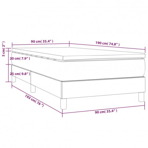 Cadre de lit avec matelas Noir 90x190 cm Velours