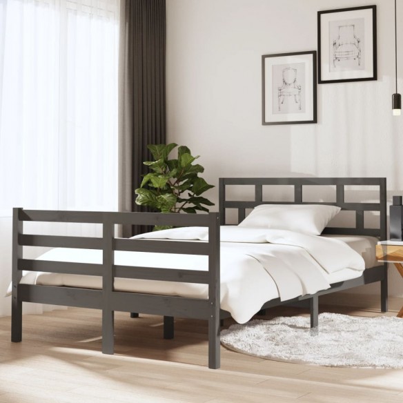 Cadre de lit Gris Bois massif 135x190 cm Double