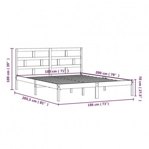 Cadre de lit Blanc Bois massif 180x200 cm Super King