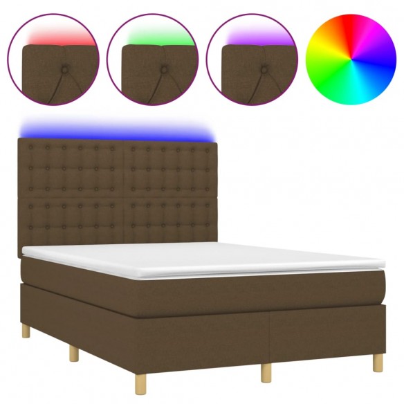 Cadre de lit matelas et LED Marron foncé 140x200 cm