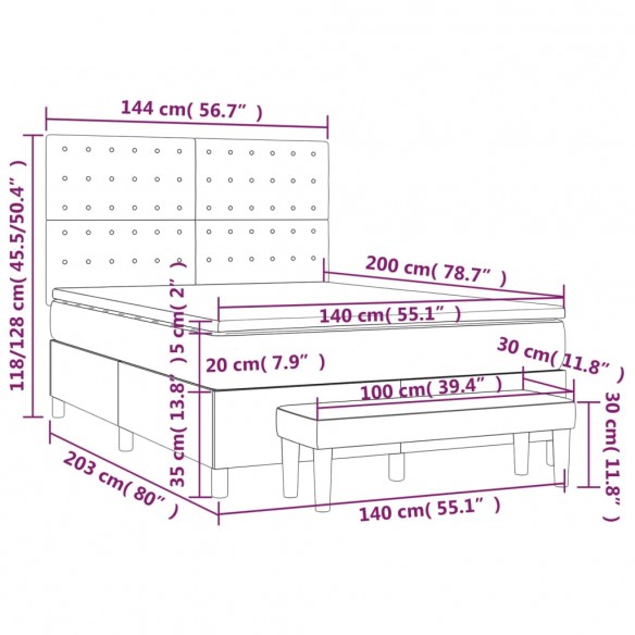 Cadre de lit avec matelas Marron foncé 140x200 cm