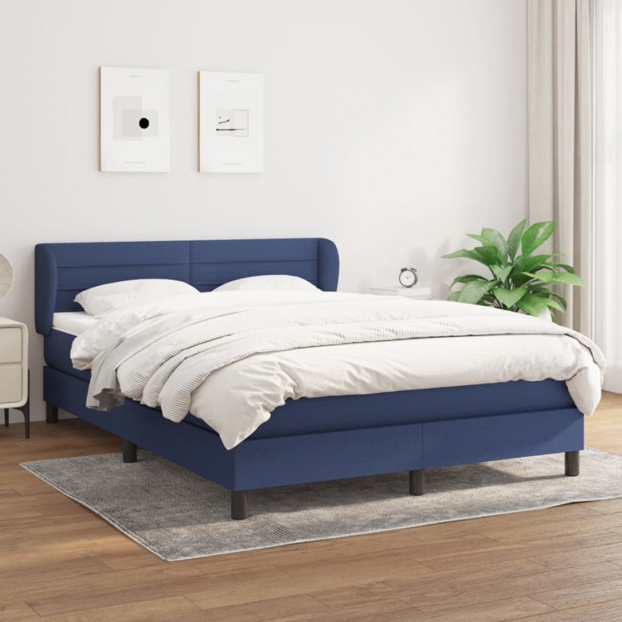 Cadre de lit avec matelas Bleu 140x190 cm Tissu