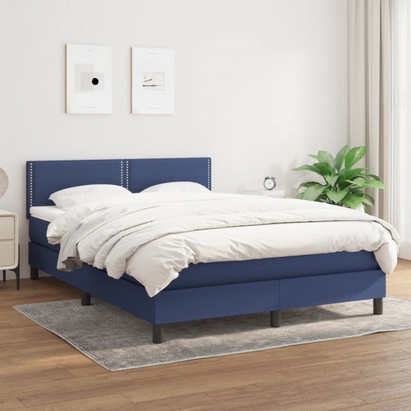 Cadre de lit avec matelas Bleu 140x190 cm Tissu