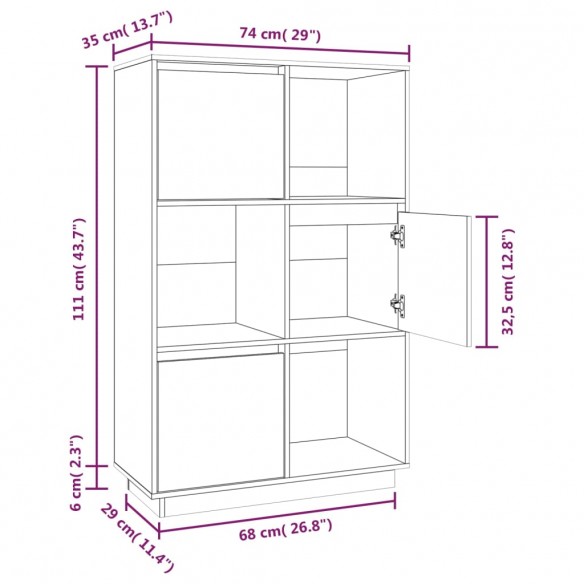 Buffet Marron miel 74x35x117 cm Bois massif de pin