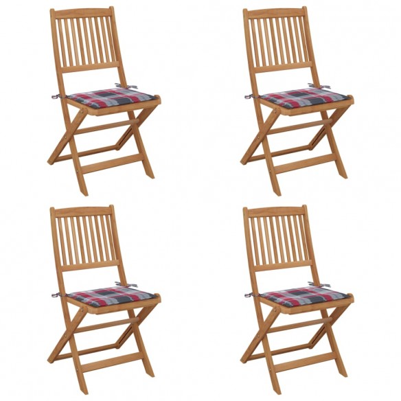 Chaises pliables de jardin 4 pcs avec coussins Bois d'acacia