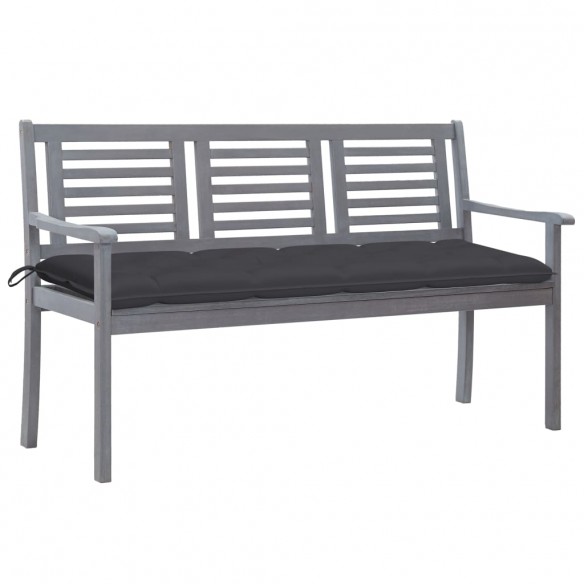 Banc de jardin 3 places avec coussin 150 cm Gris Eucalyptus