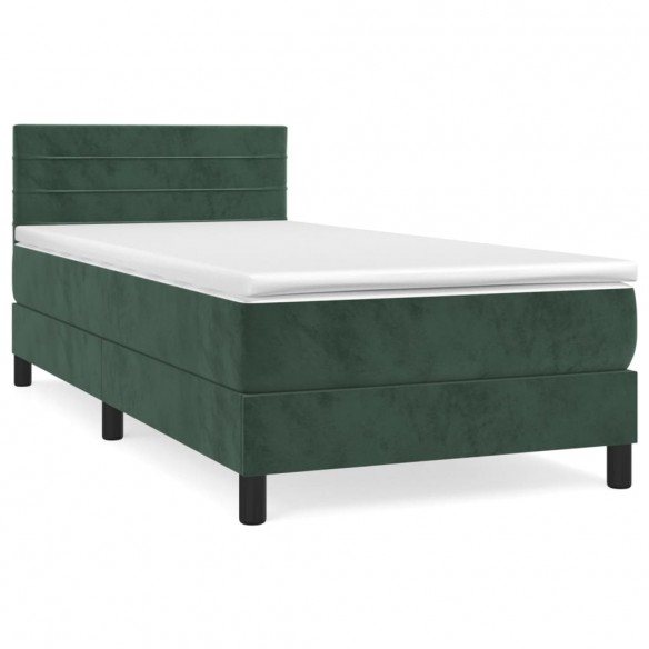 Cadre de lit avec matelas Vert foncé 90x200 cm