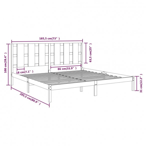 Cadre de lit Noir Bois massif 180x200 cm Super King