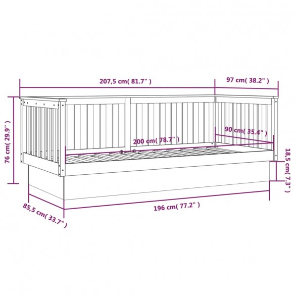 Lit de jour Marron miel 90x200 cm Bois de pin massif