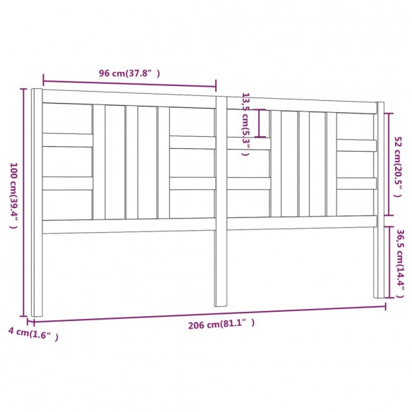 Tête de lit Gris 206x4x100 cm Bois massif de pin