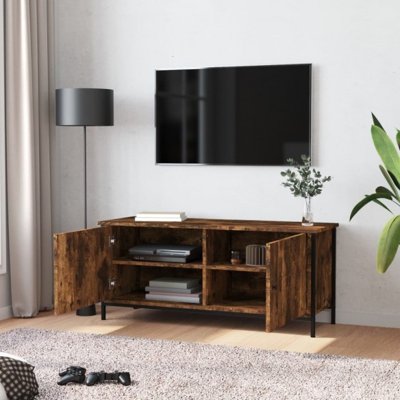 Meuble TV avec portes chêne fumé 102x35x45 cm bois d'ingénierie