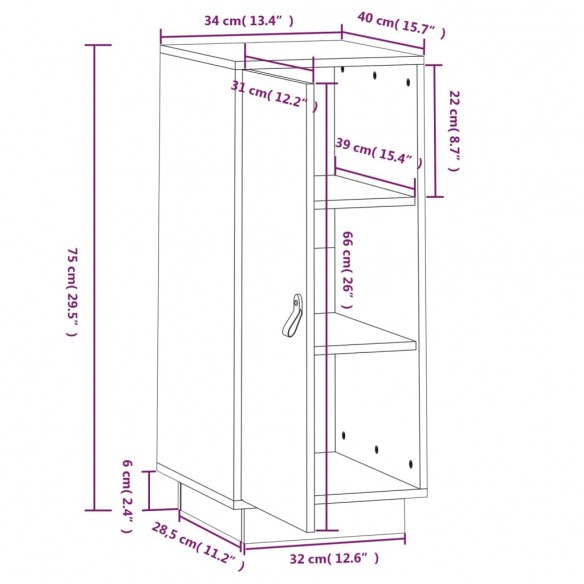 Buffet Noir 34x40x75 cm Bois massif de pin