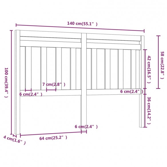 Tête de lit 140x4x100 cm Bois massif de pin
