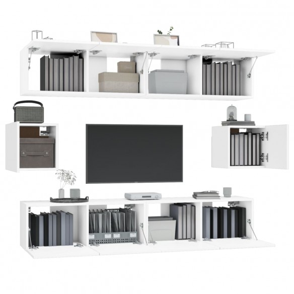 Ensemble de meubles TV 6 pcs Blanc Bois d'ingénierie