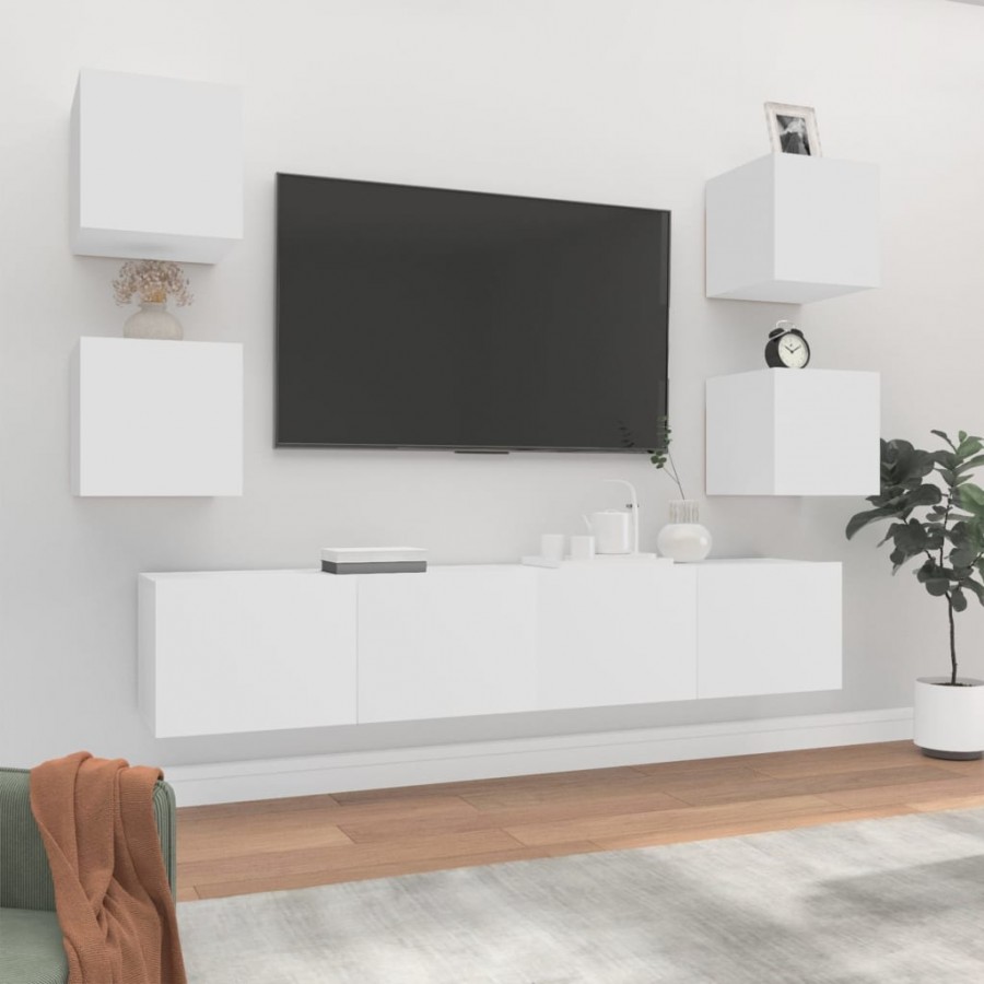 Ensemble de meubles TV 6 pcs Blanc Bois d'ingénierie