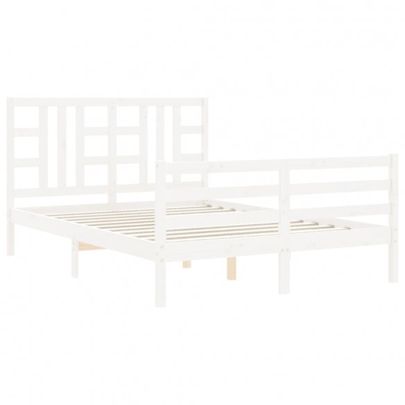 Cadre de lit avec tête de lit blanc King Size bois massif