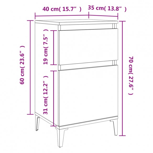 Table de chevet gris béton 40x35x70 cm