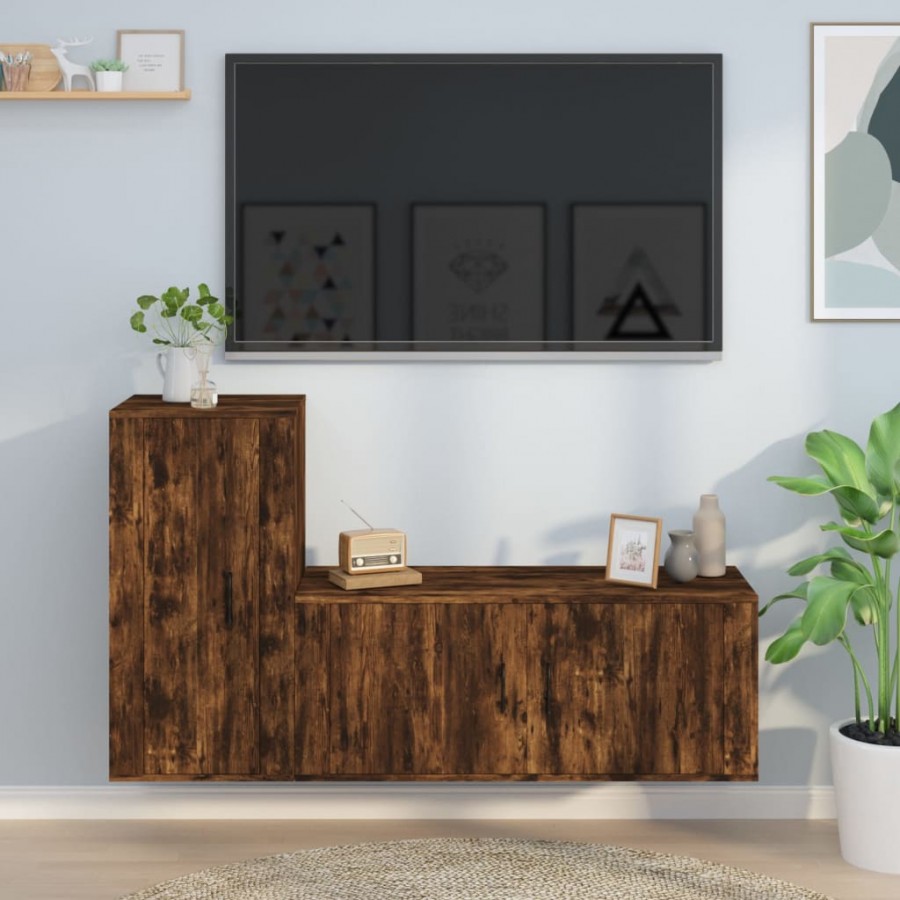 Ensemble de meubles TV 2 pcs Chêne fumé Bois d'ingénierie